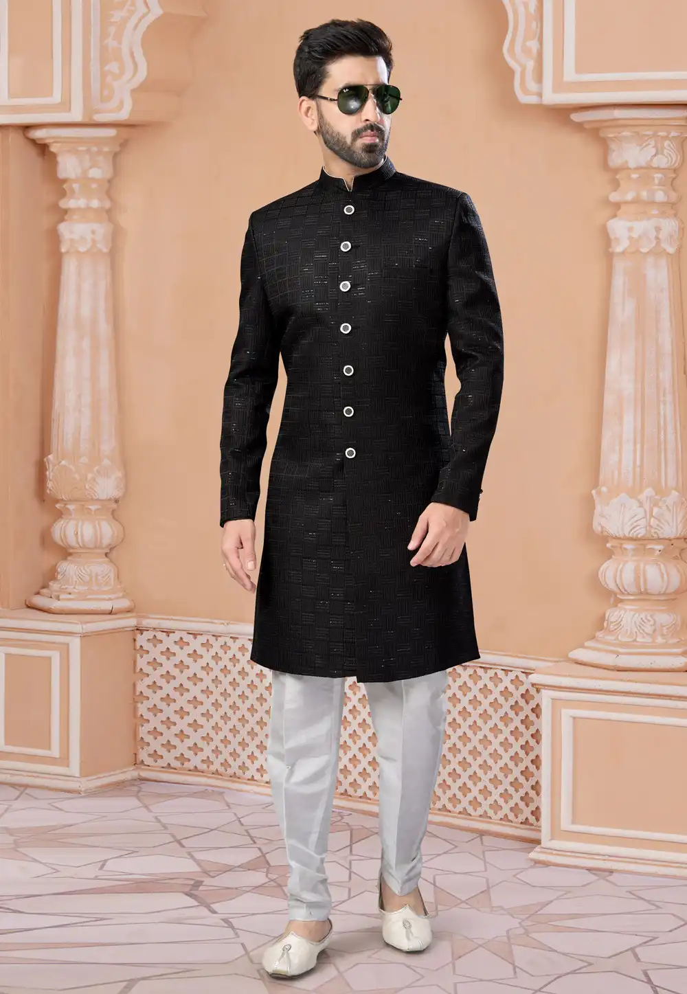 Black Jacquard Pakistani Sherwani 282246