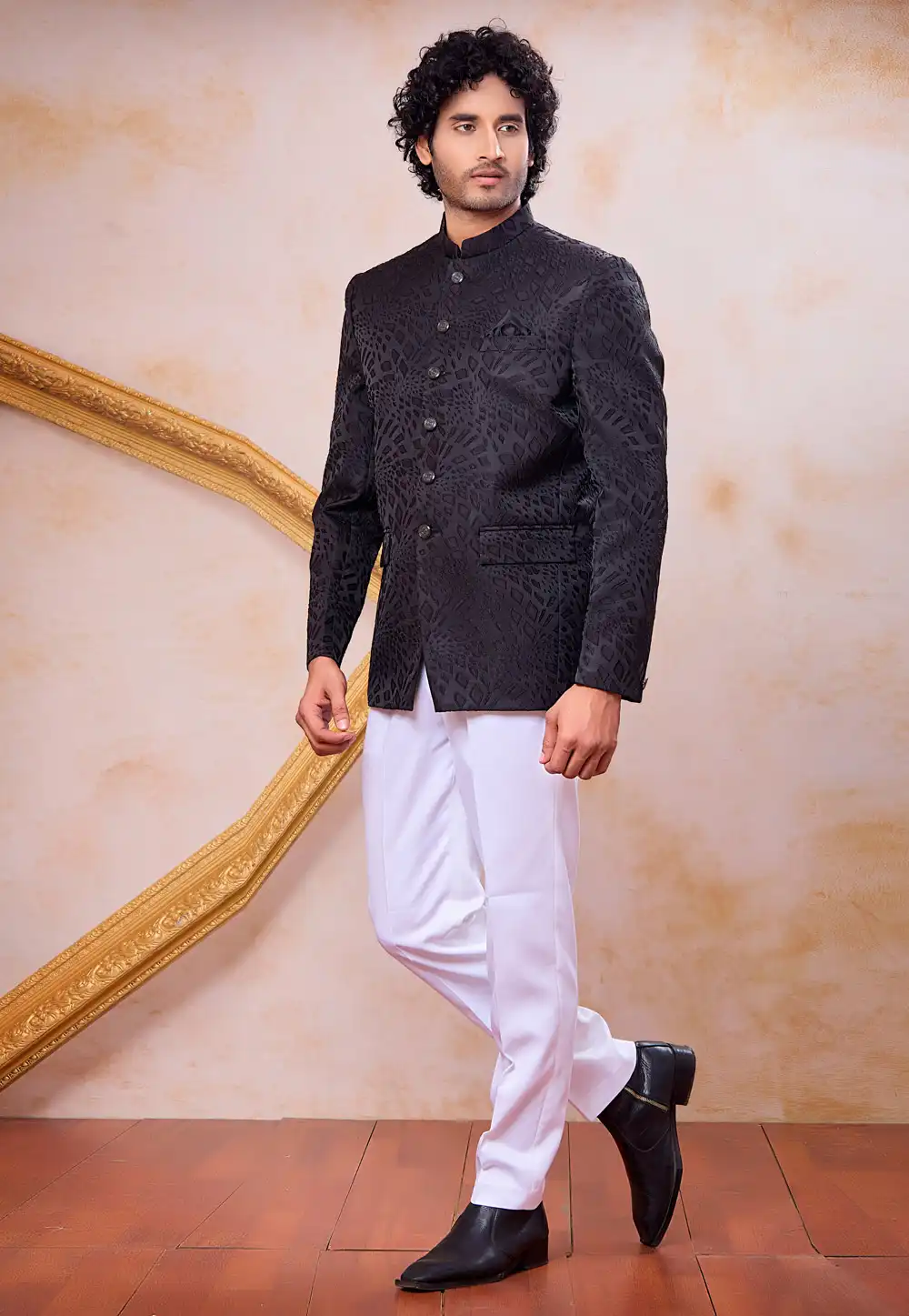 Black Jacquard Silk Jodhpuri Suit 327085
