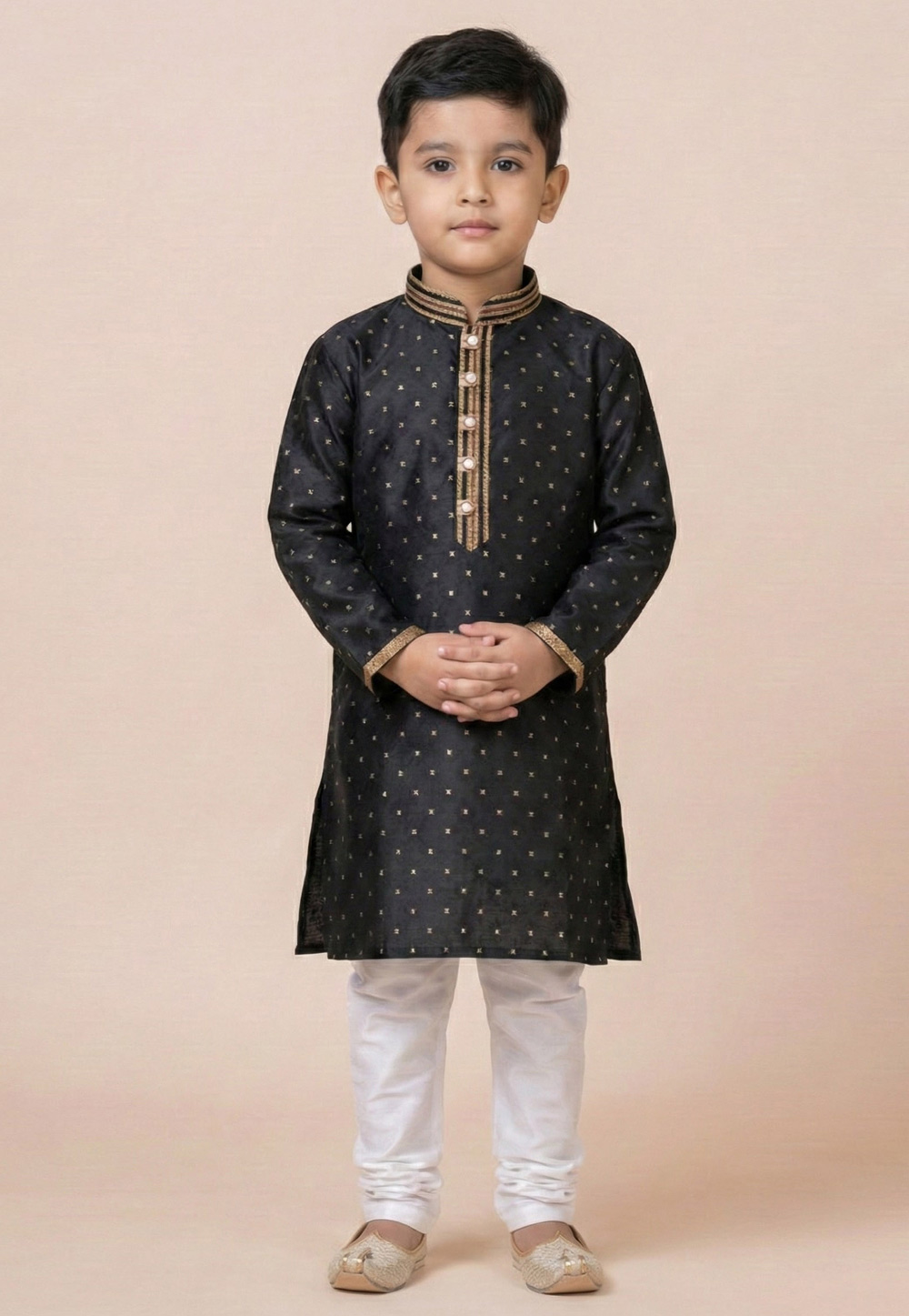 Black Jacquard Silk Kids Kurta Pajama 322835