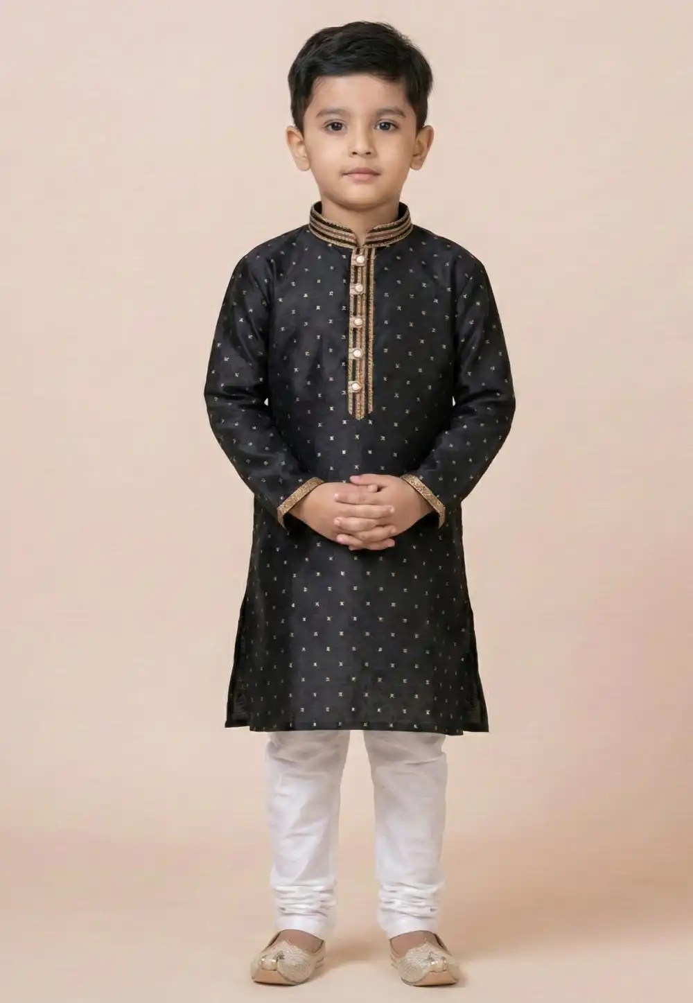 Black Jacquard Silk Kids Kurta Pajama 322835