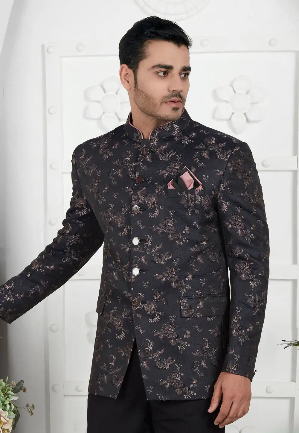 Black Jacquard Silk Jodhpuri Jacket 280382
