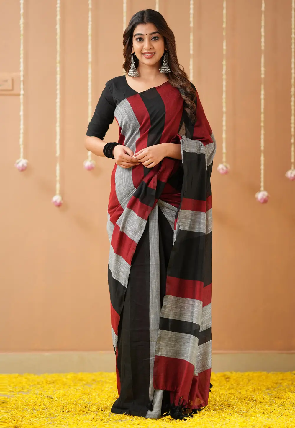 Black Khadi Saree With Blouse 332728