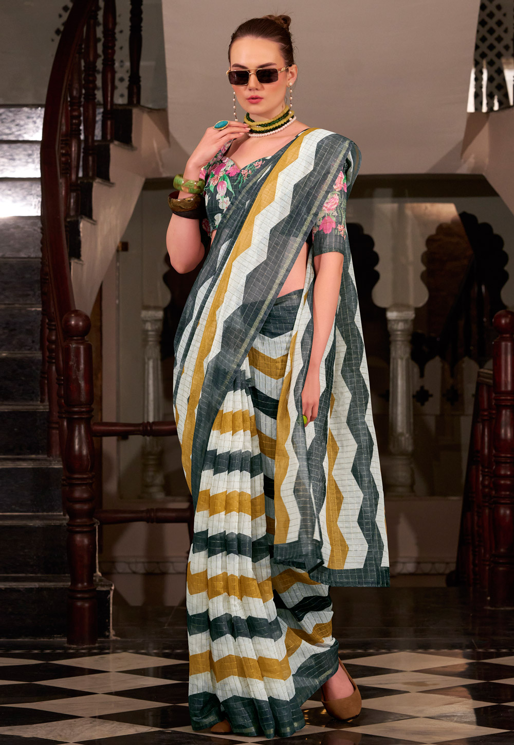 Black Linen Saree With Blouse 307676
