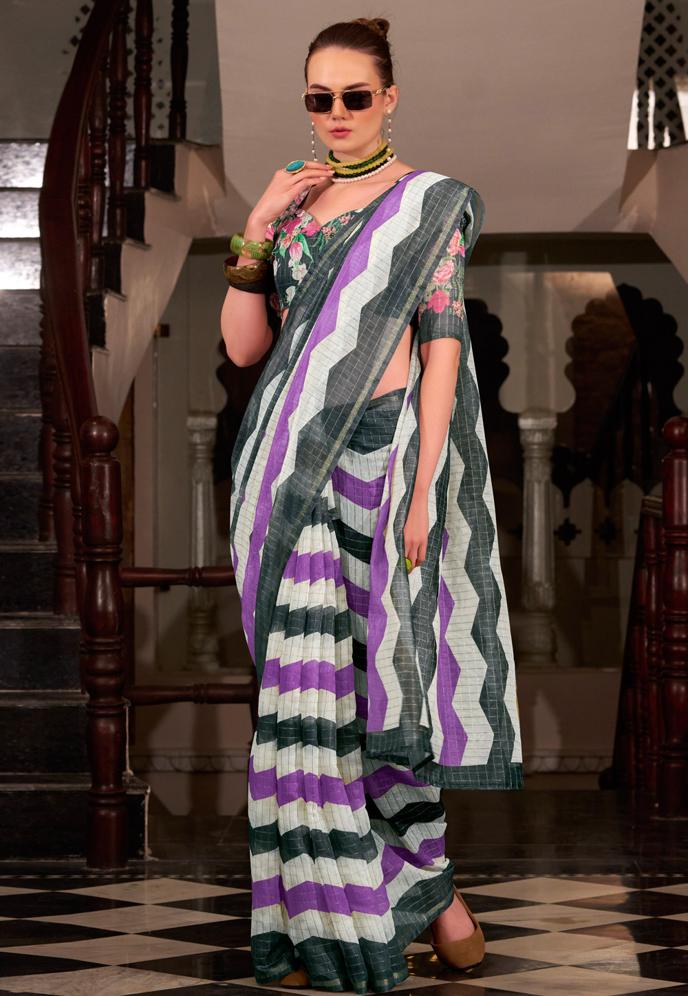 Black Linen Saree With Blouse 307679