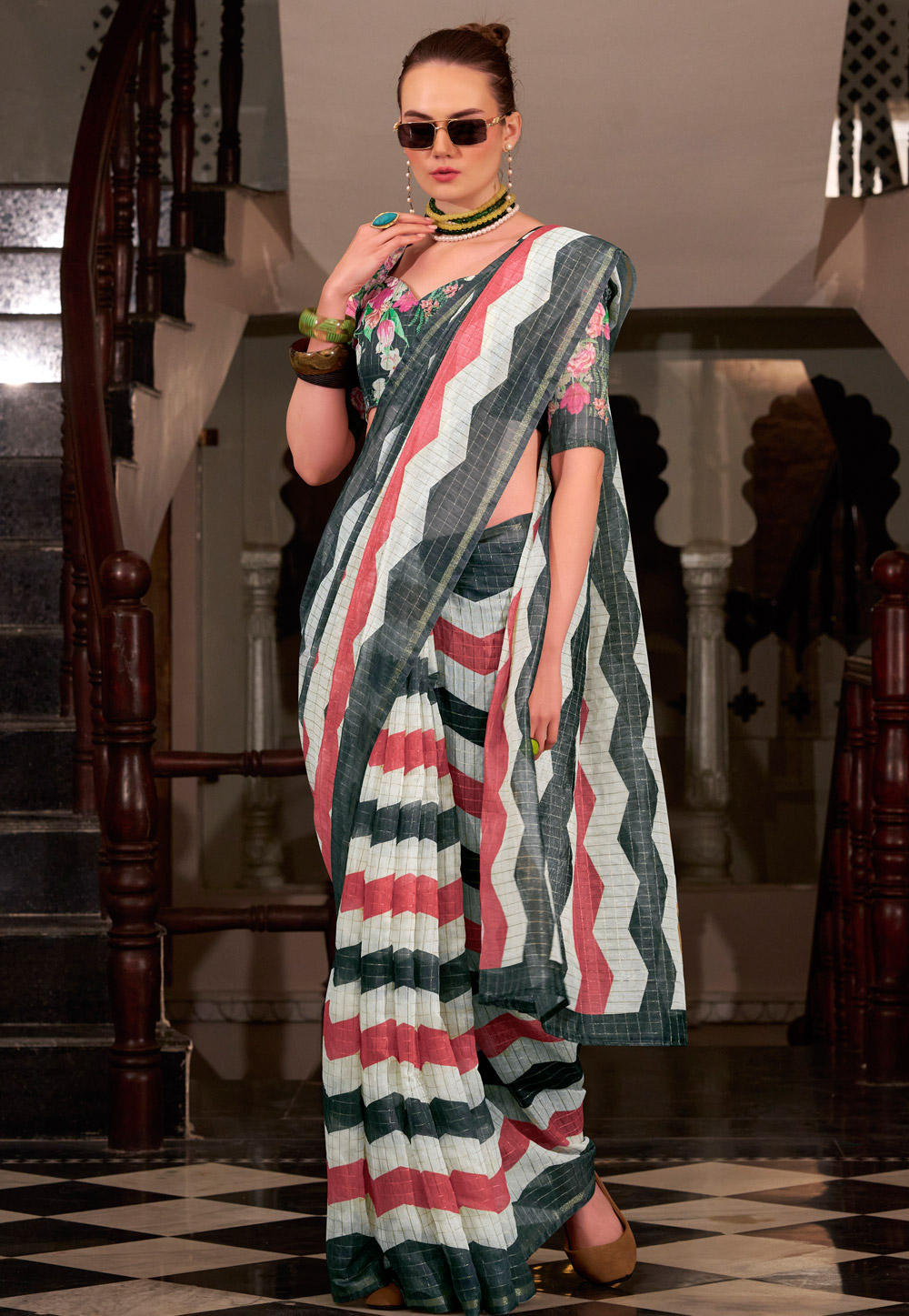 Black Linen Saree With Blouse 307681