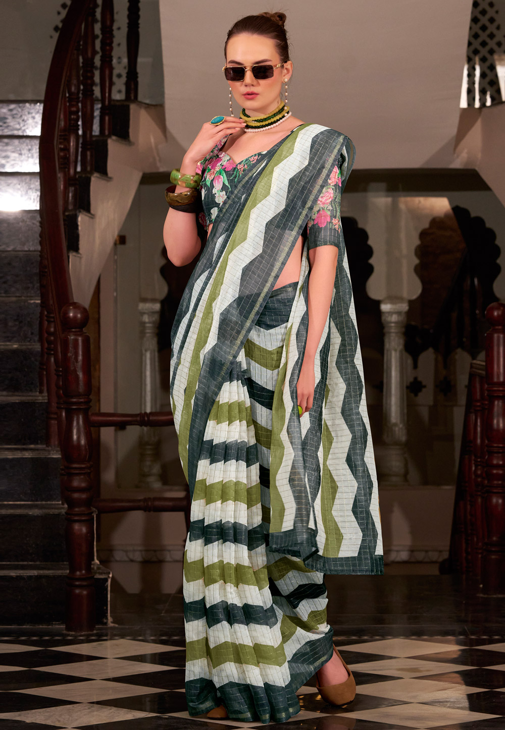 Black Linen Saree With Blouse 307685