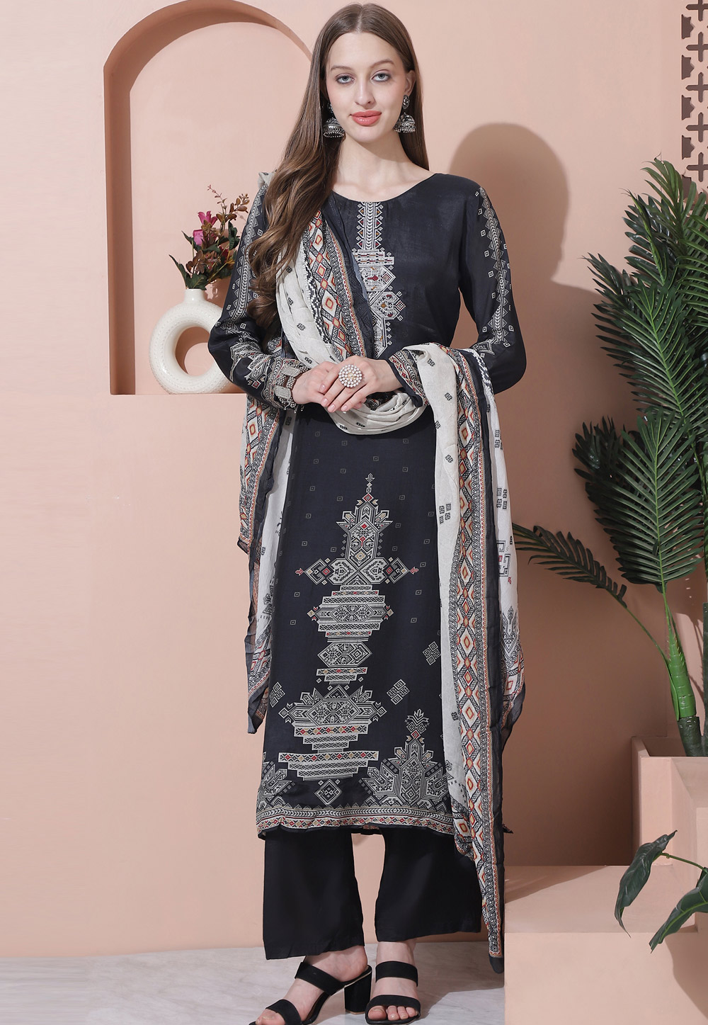 Black Muslin Pakistani Suit 310065