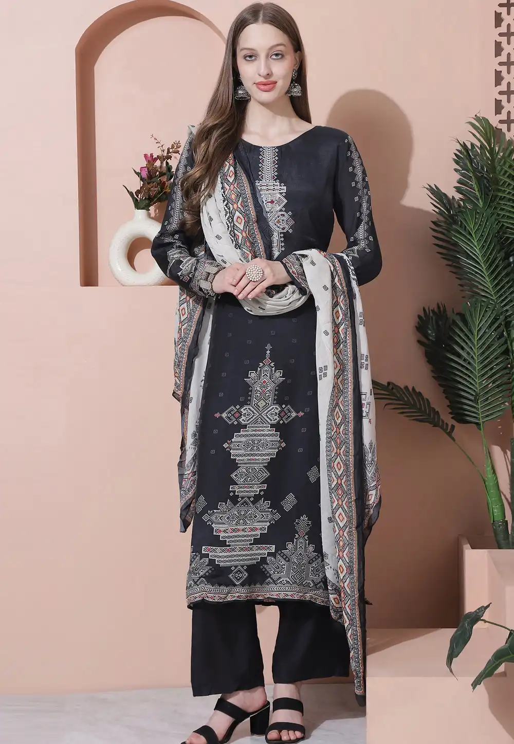 Black Muslin Pakistani Suit 310065