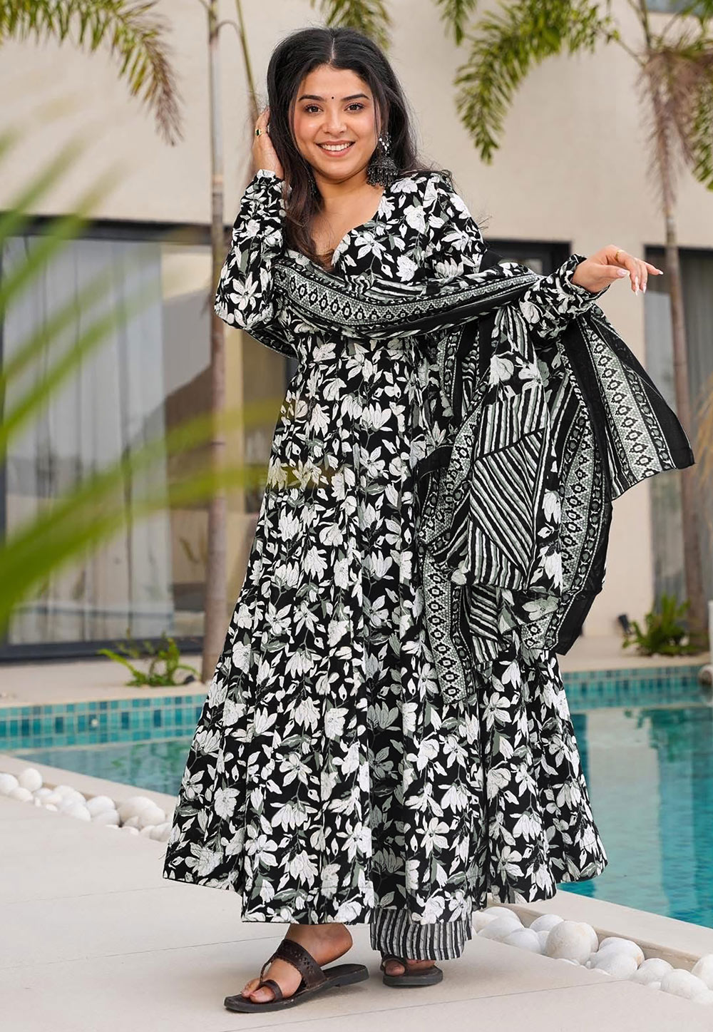 Black Muslin Readymade Anarkali Suit 322907