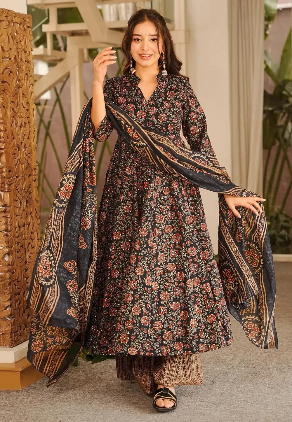Black Muslin Readymade Anarkali Suit 332403