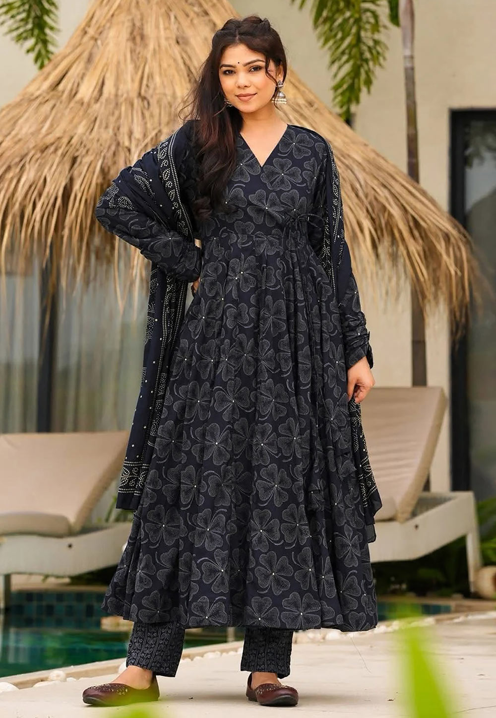 Black Muslin Readymade Pant Style Suit 324751