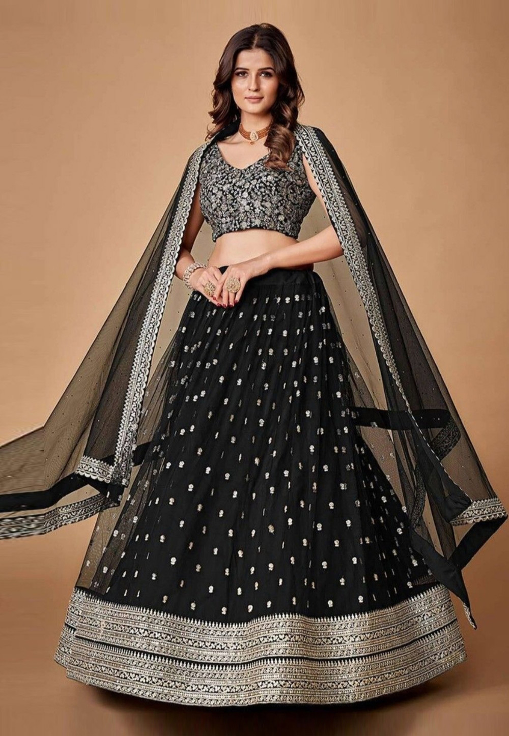 Black Net A Line Lehenga Choli 279916