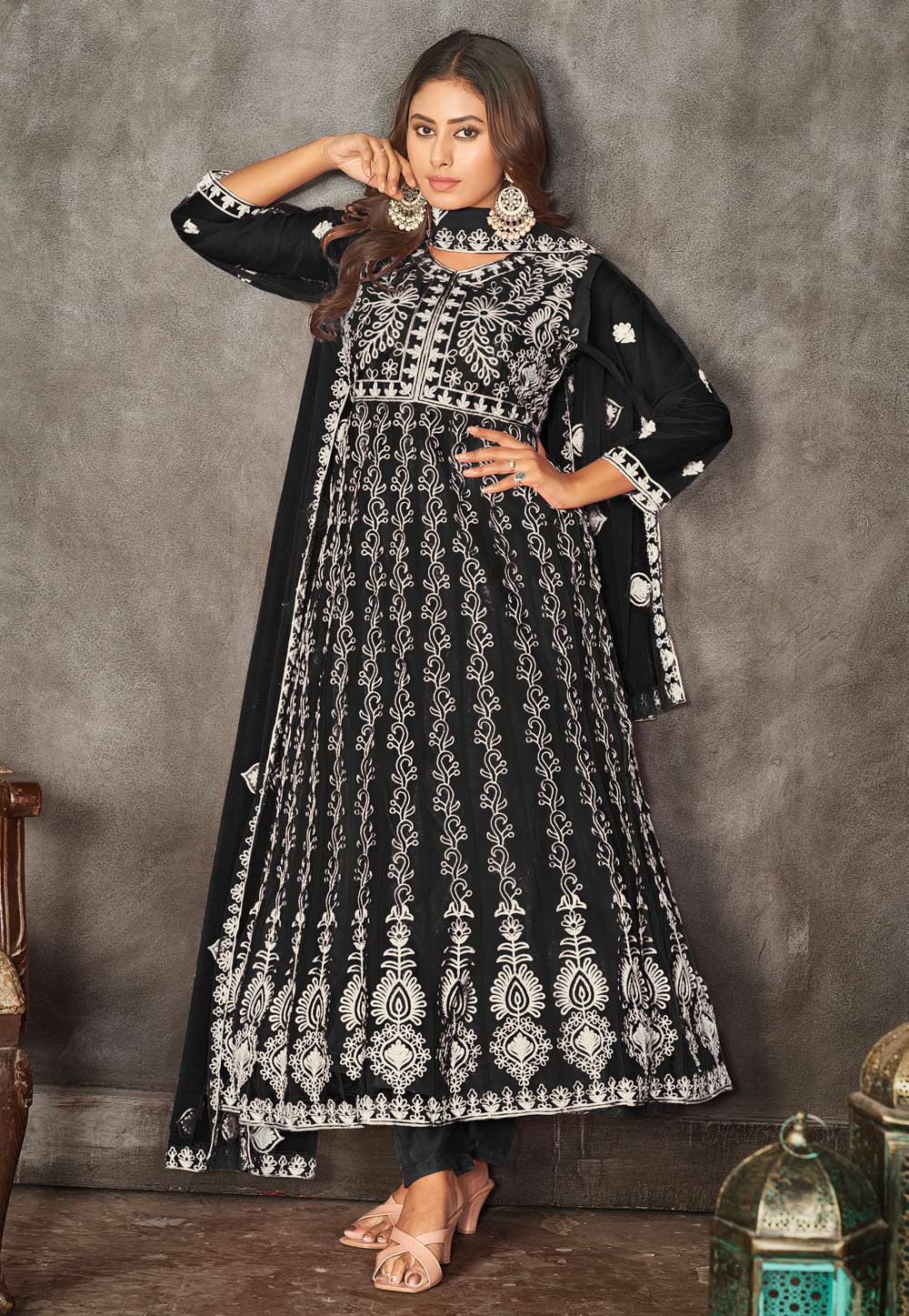 Black Net Anarkali Suit 282447