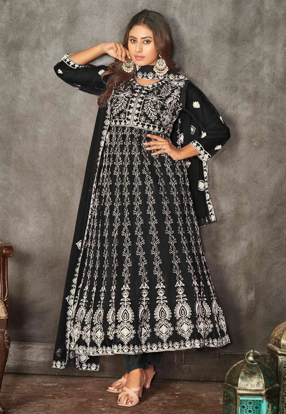 Black Net Anarkali Suit 282447
