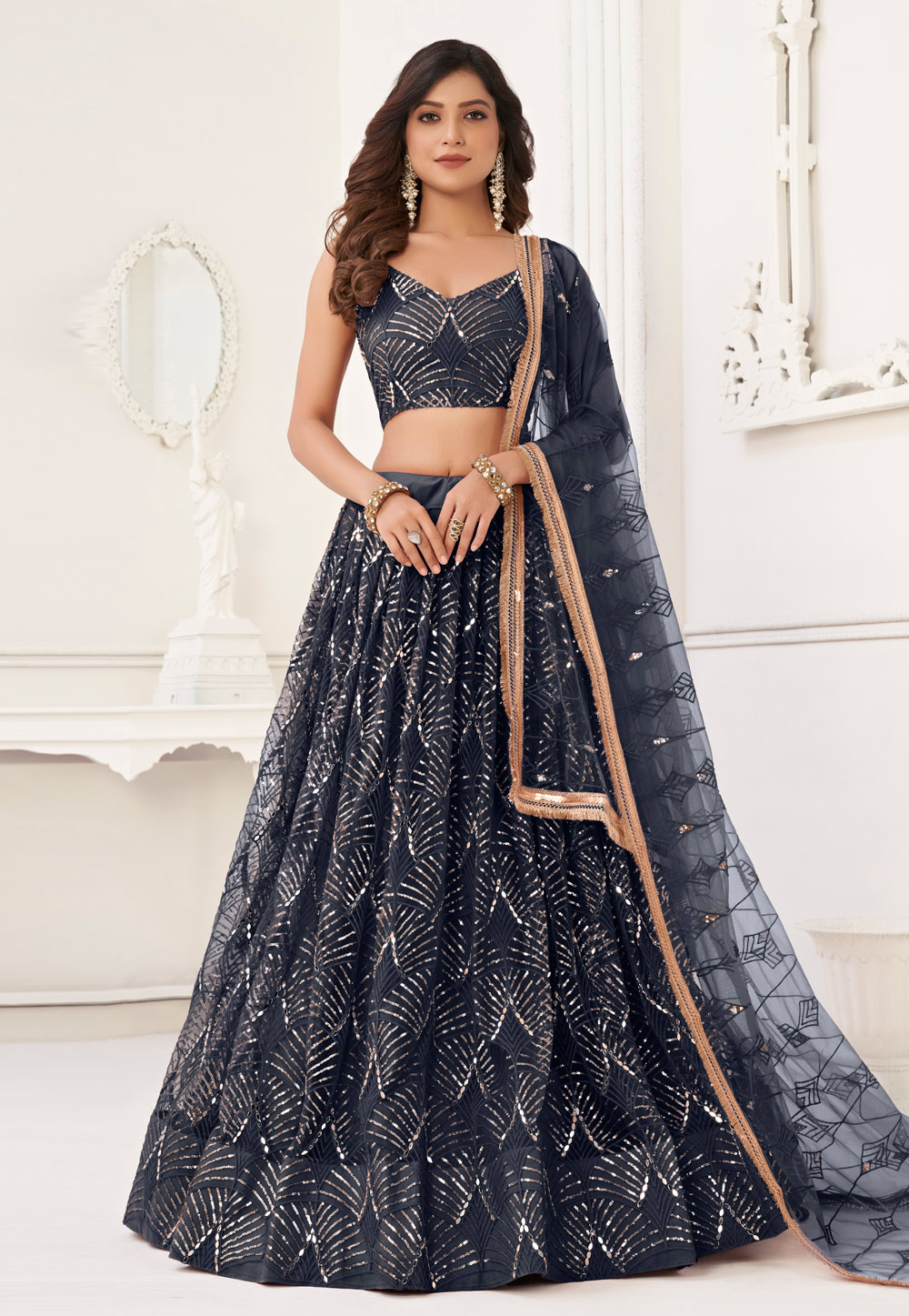 Black Net Circular Lehenga Choli 280733
