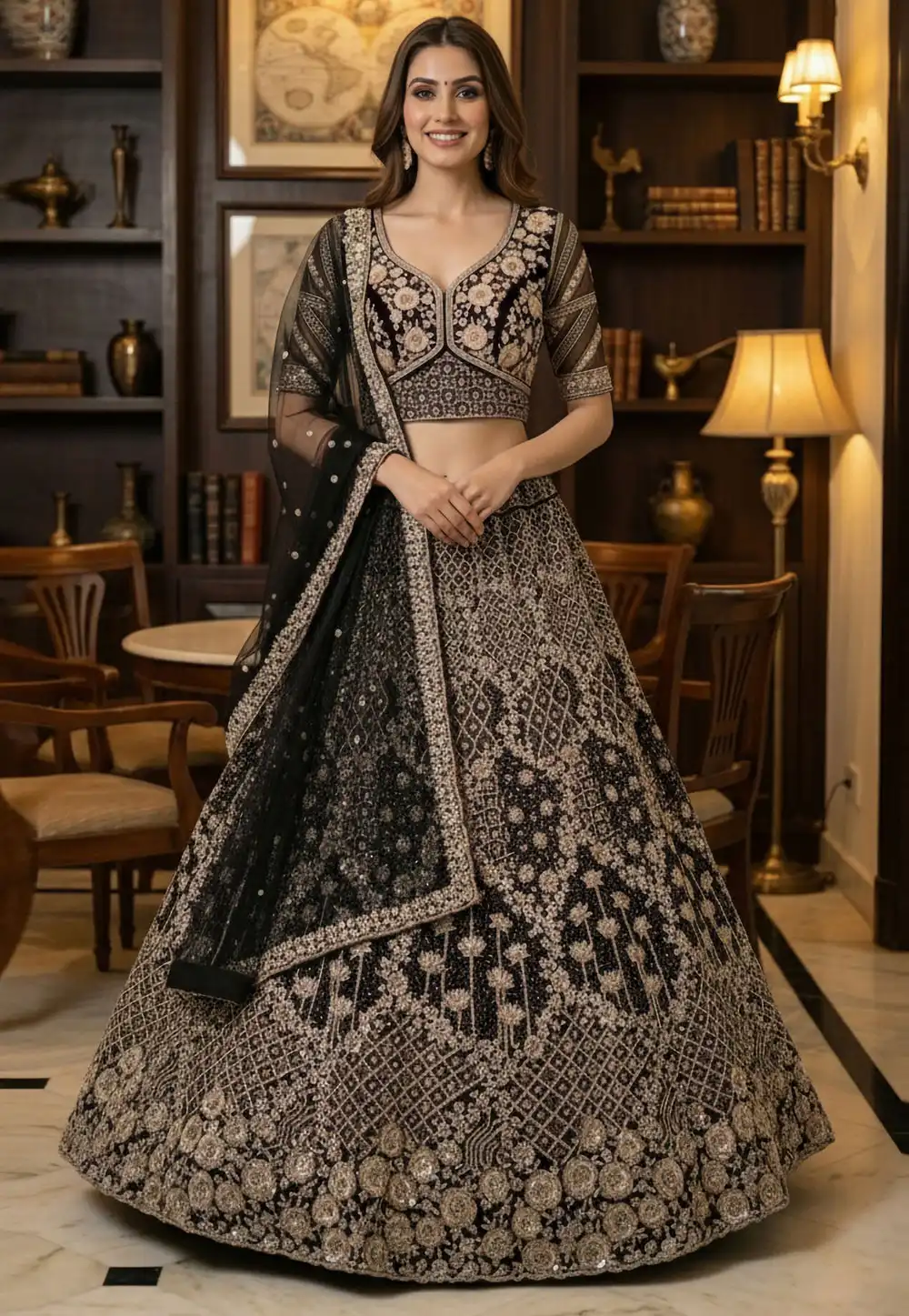 Black Net Circular Lehenga Choli 320432