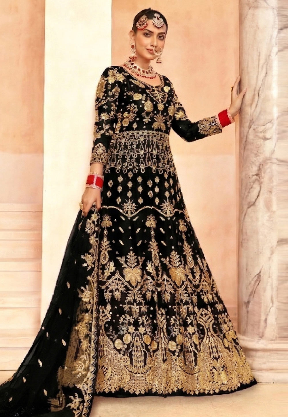 Black Net Embroidered Anarkali Suit 327711