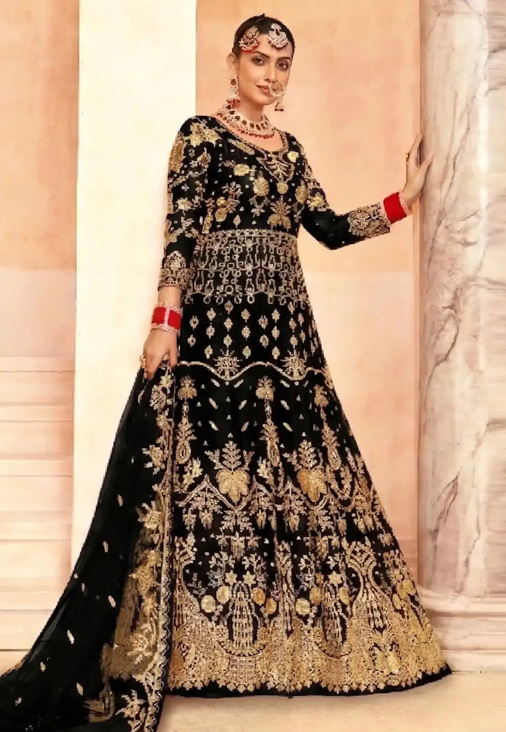 Black Net Embroidered Anarkali Suit 327711