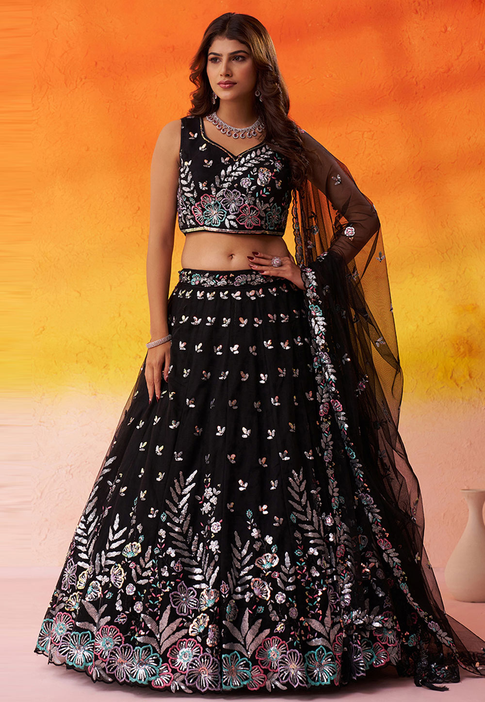 Black Net Lehenga Choli For Wedding 320994
