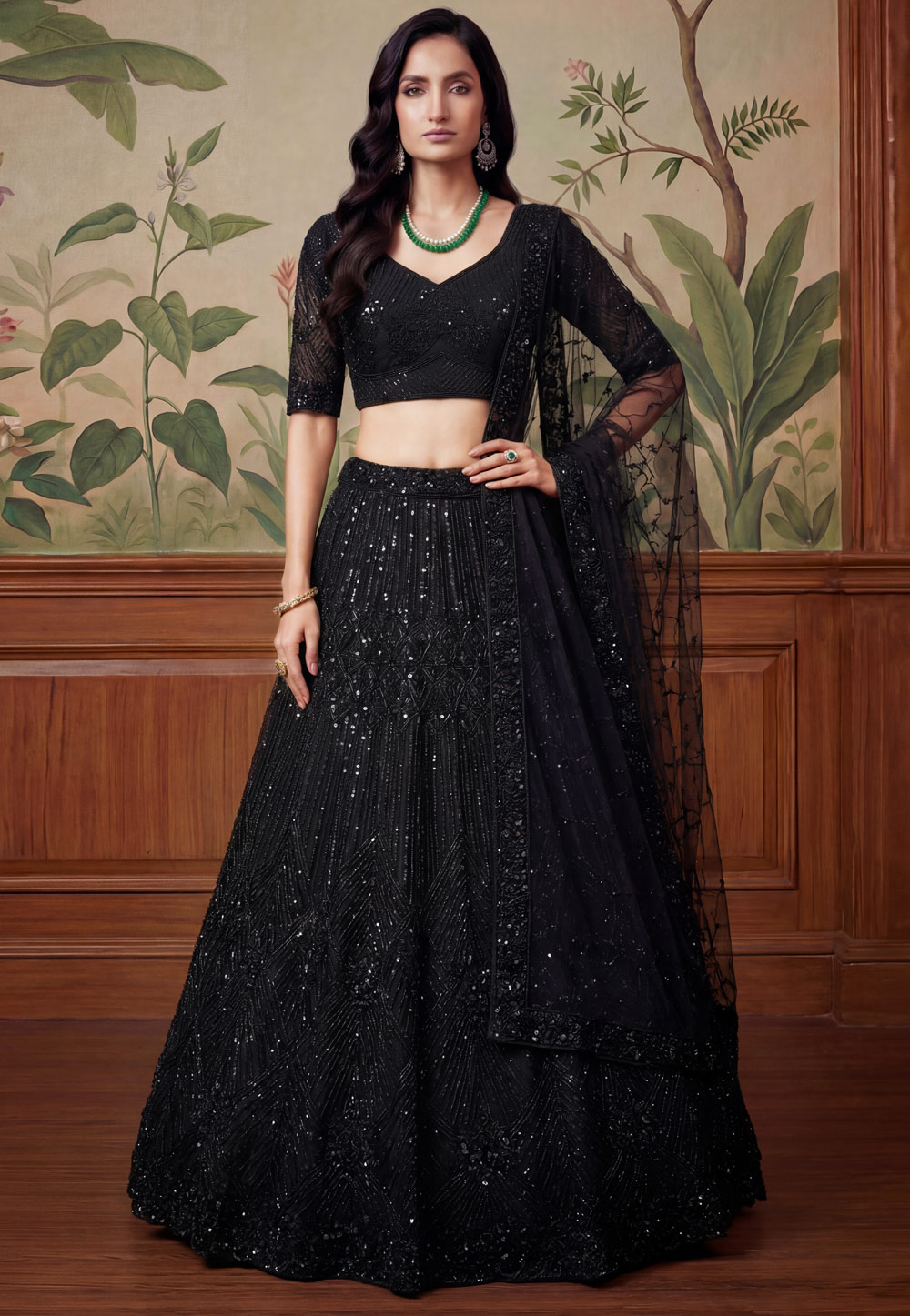 Black Net Lehenga Choli For Wedding 323003