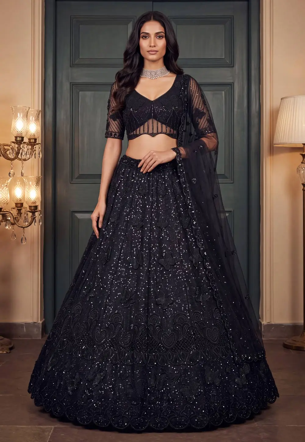 Black Net Lehenga Choli For Wedding 335864