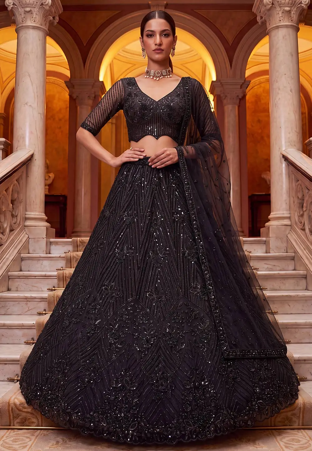 Black Net Lehenga Choli For Wedding 337160