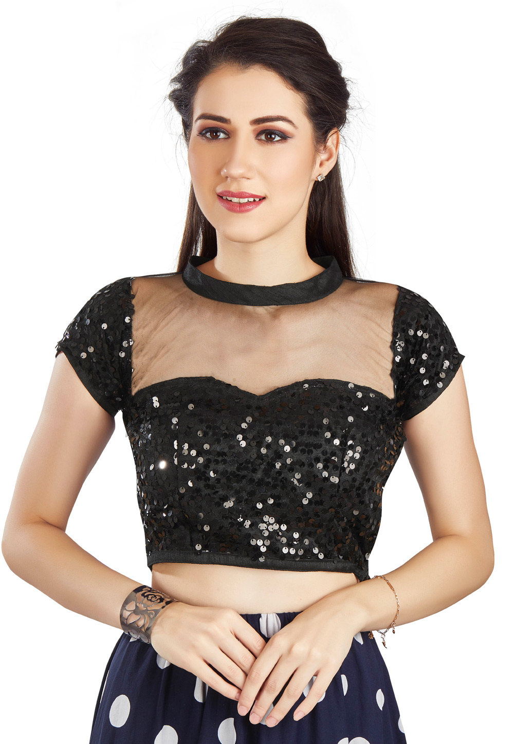 Black Net Readymade Blouse 319462