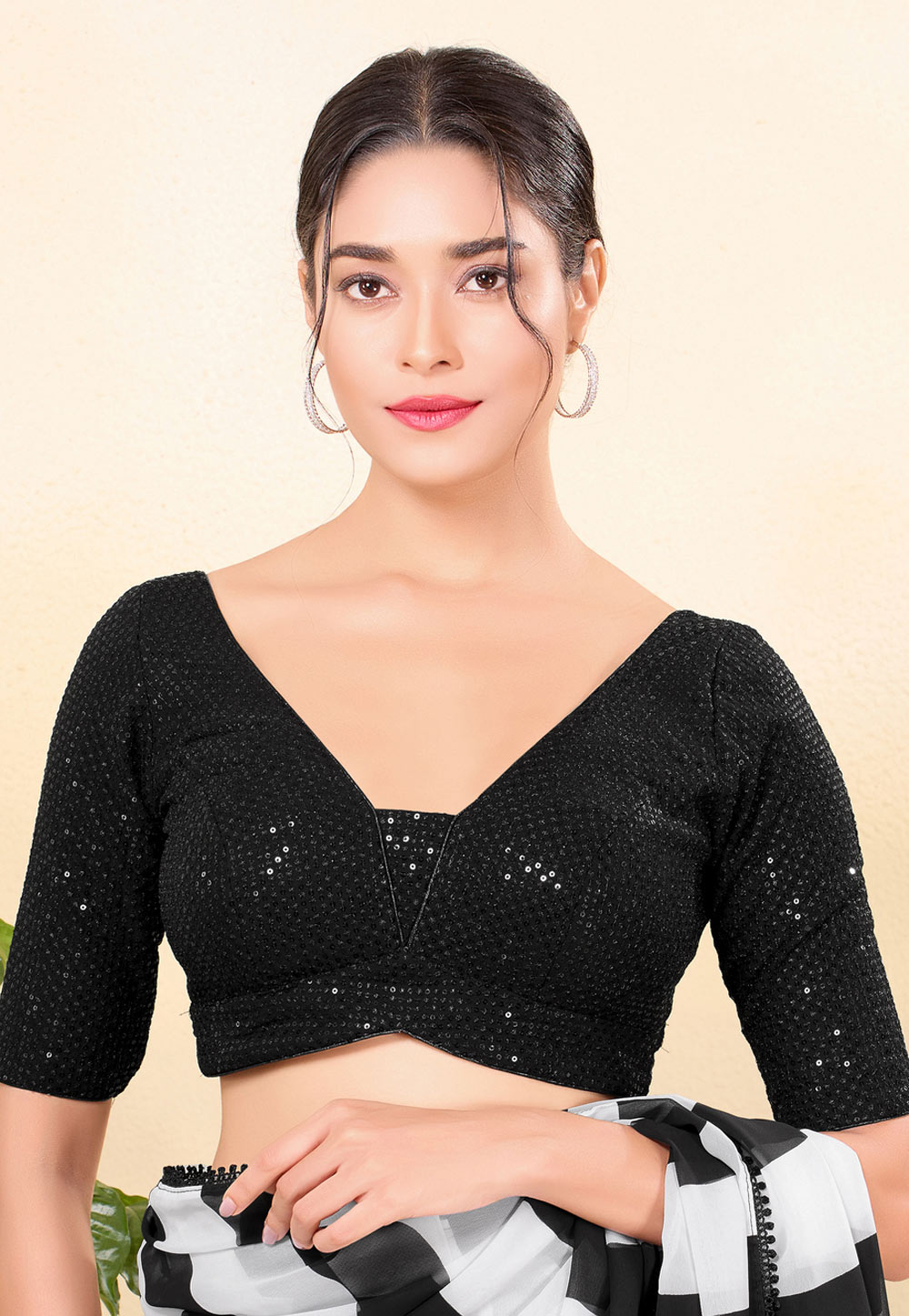 Black Net Readymade Blouse 324249