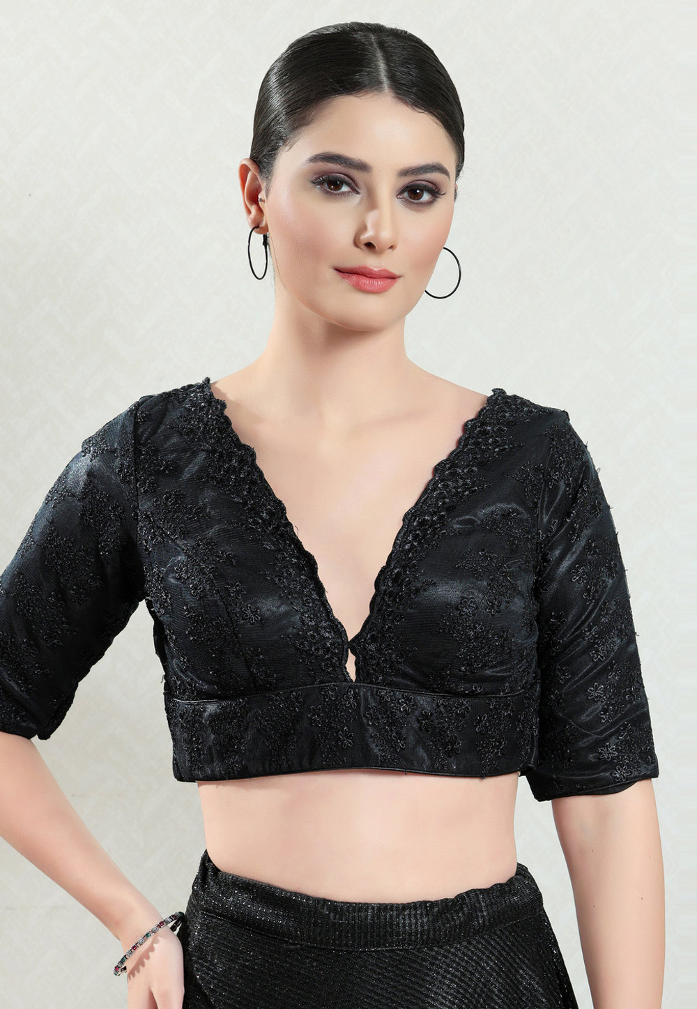 Black Net Readymade Blouse 325797