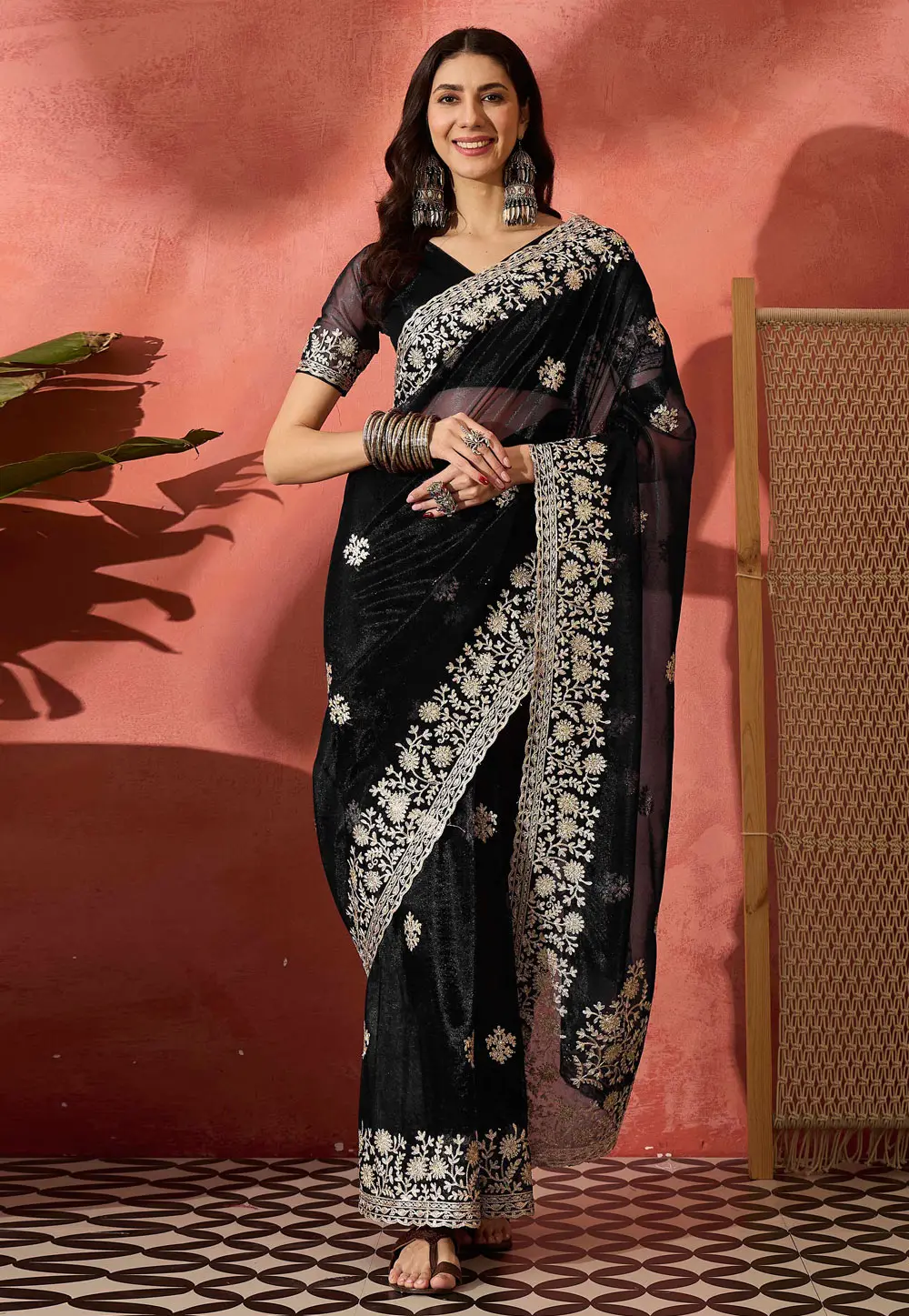 Black Net Saree With Blouse 304679