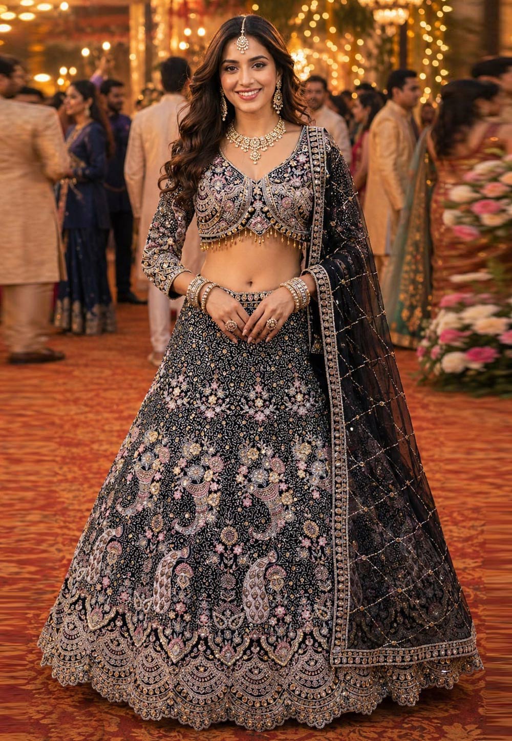 Black Net Wedding Lehenga Choli 328524