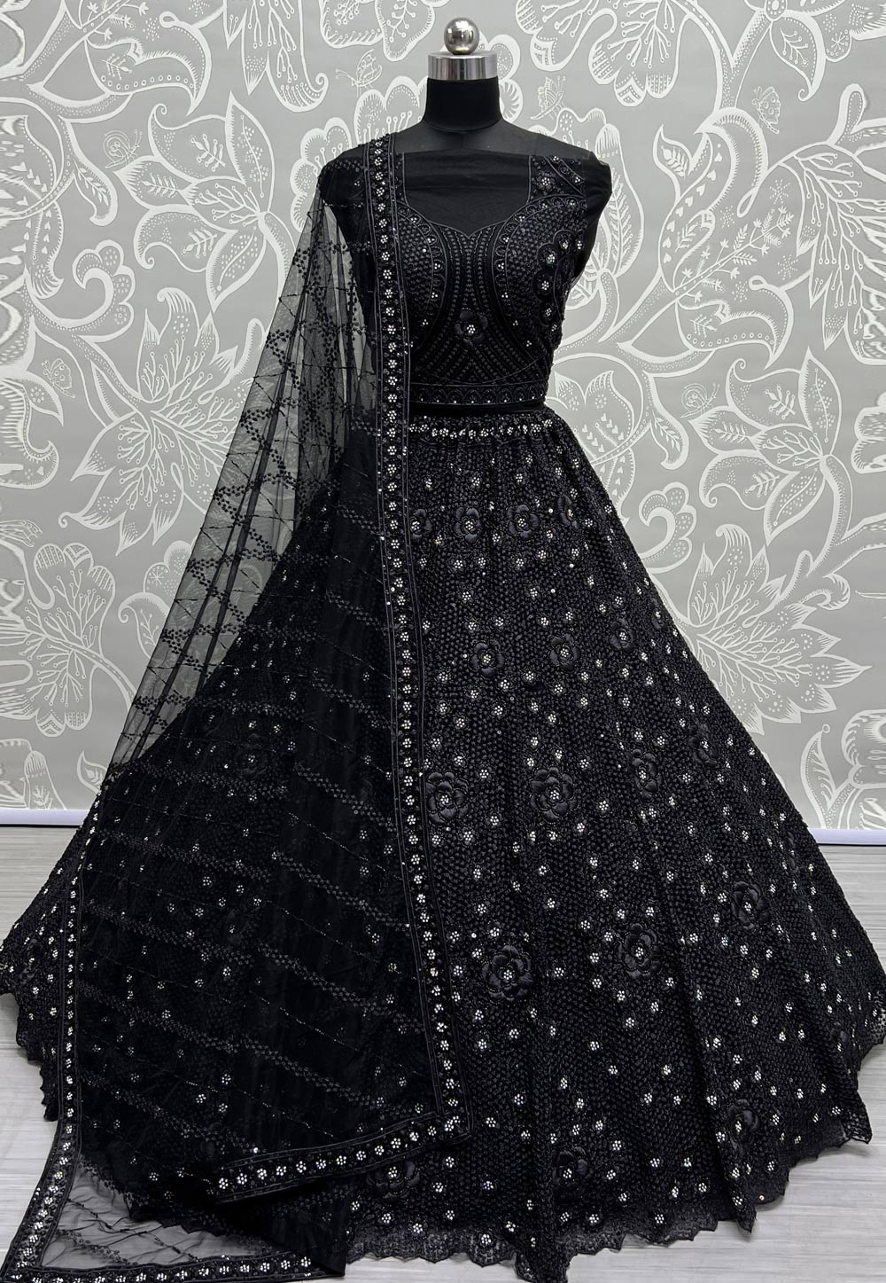 Black Net Wedding Lehenga Choli 279881