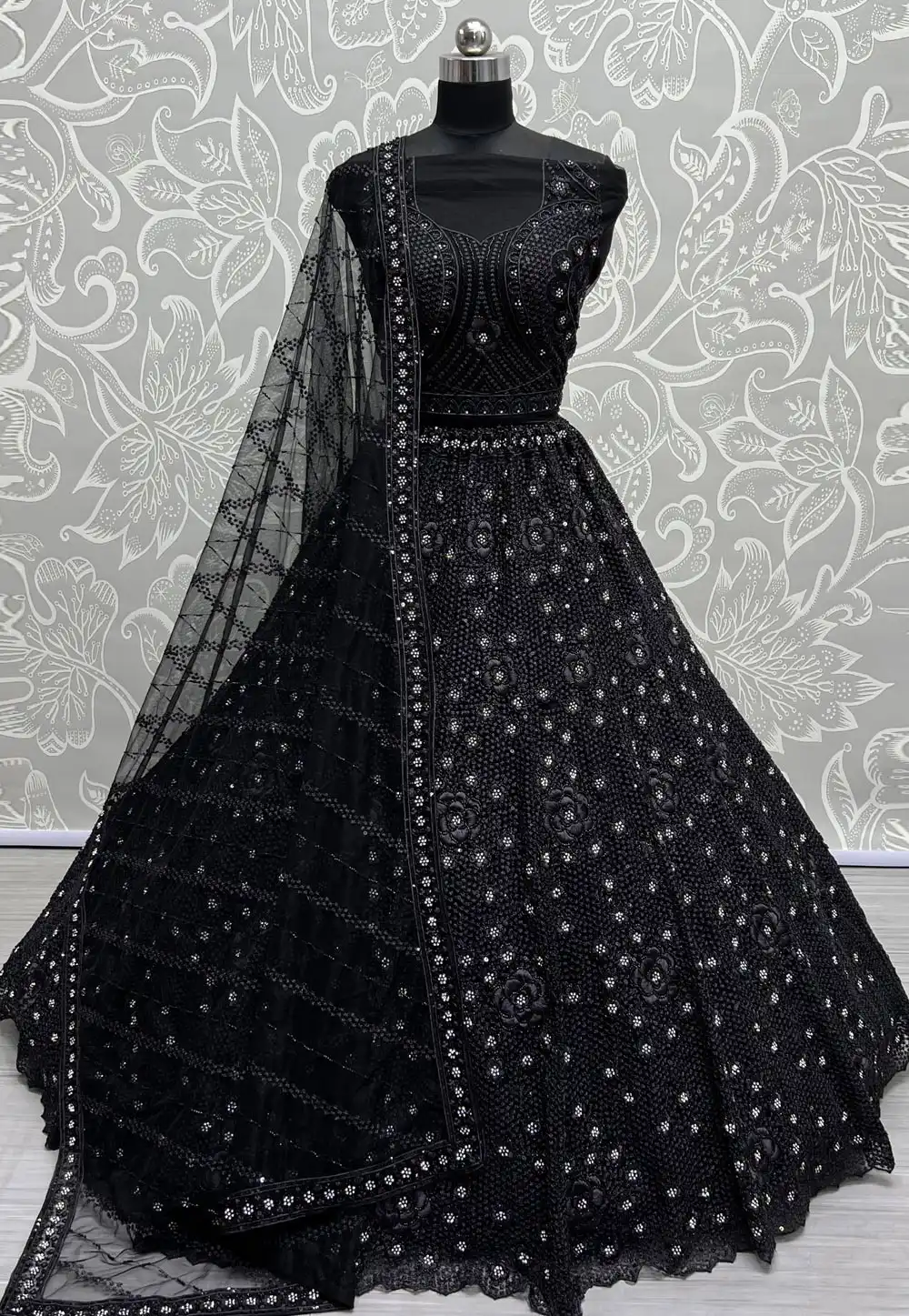 Black Net Wedding Lehenga Choli 279881