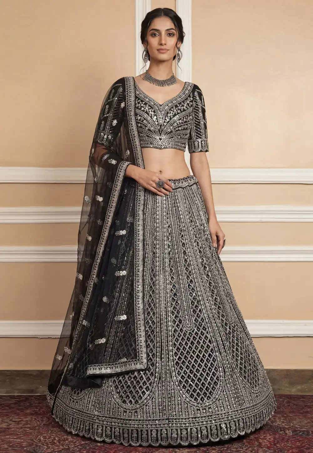 Black Net Wedding Lehenga Choli 322445
