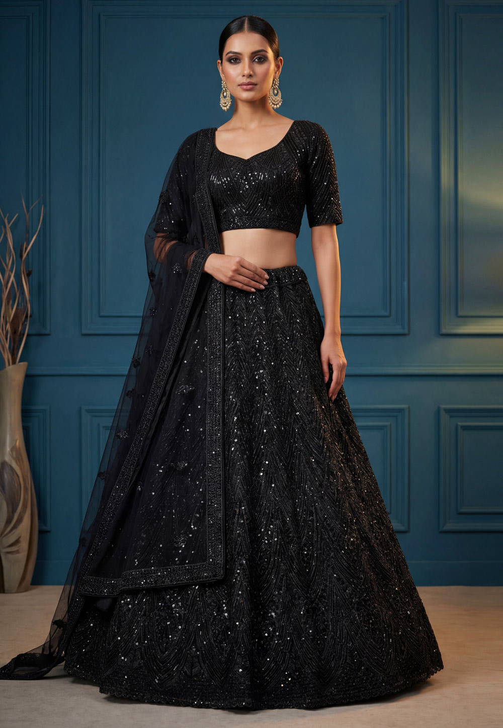 Black Net Wedding Lehenga Choli 324424