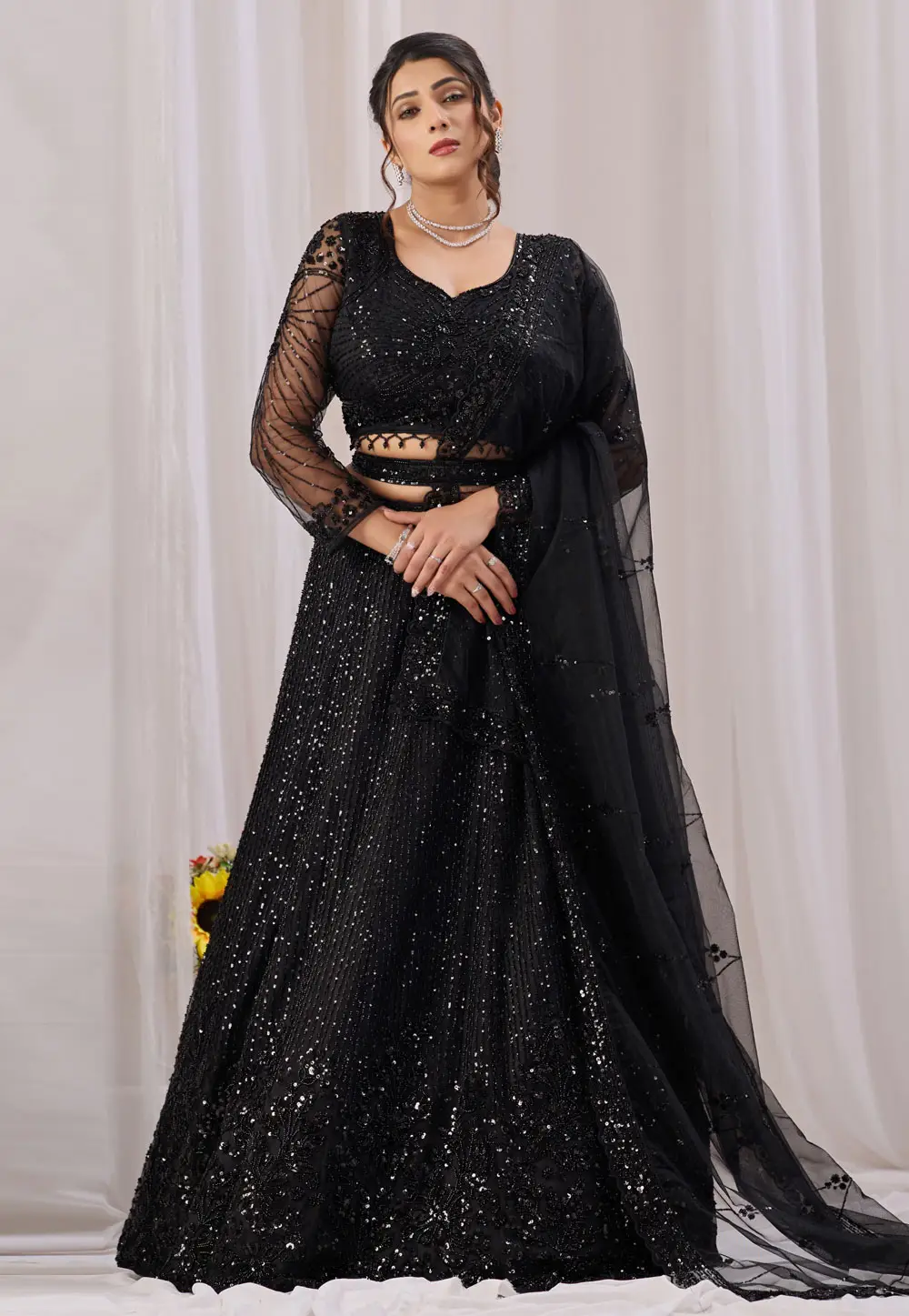 Black Net Wedding Lehenga Choli 336387