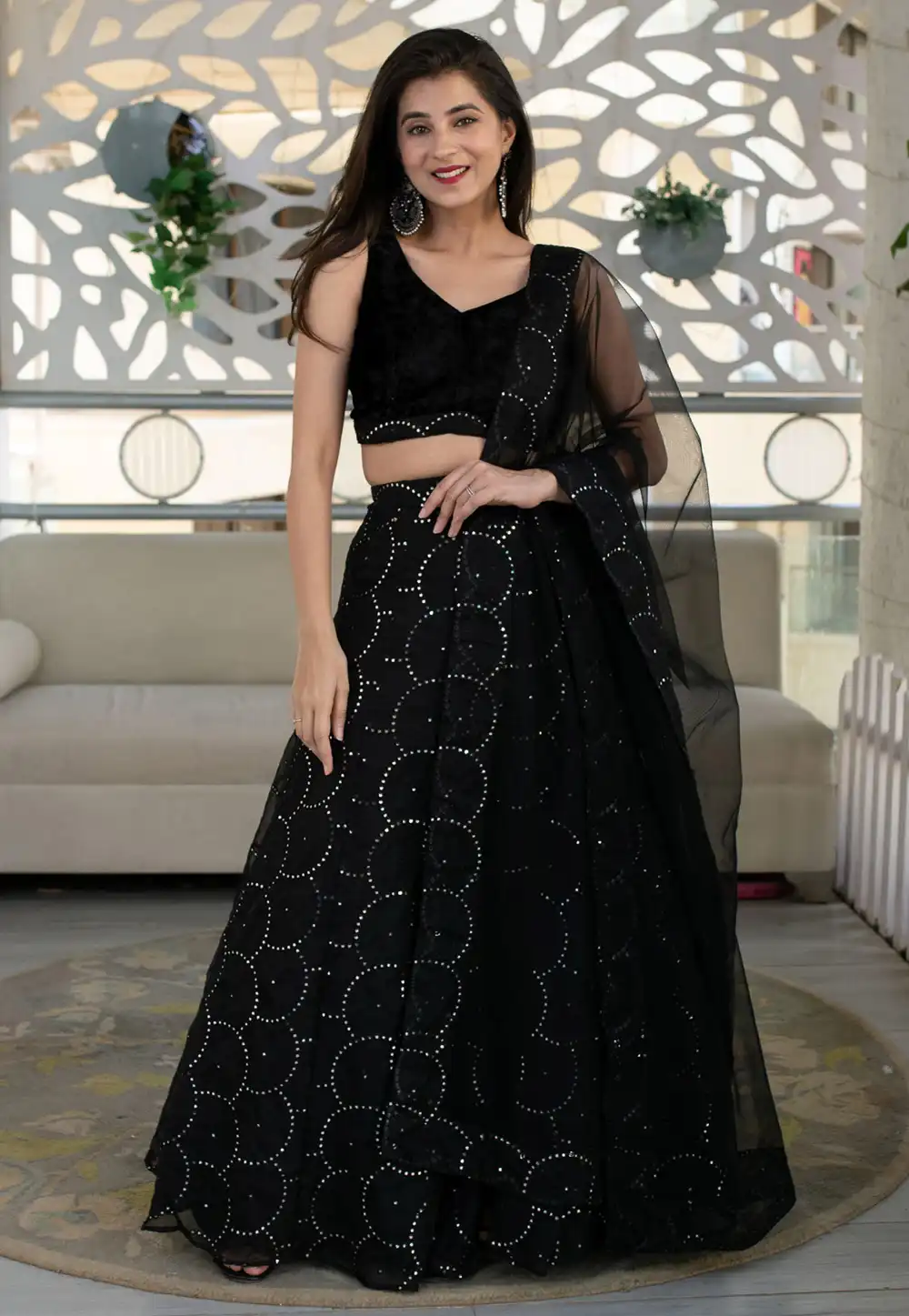 Black Organza A Line Lehenga Choli 309193