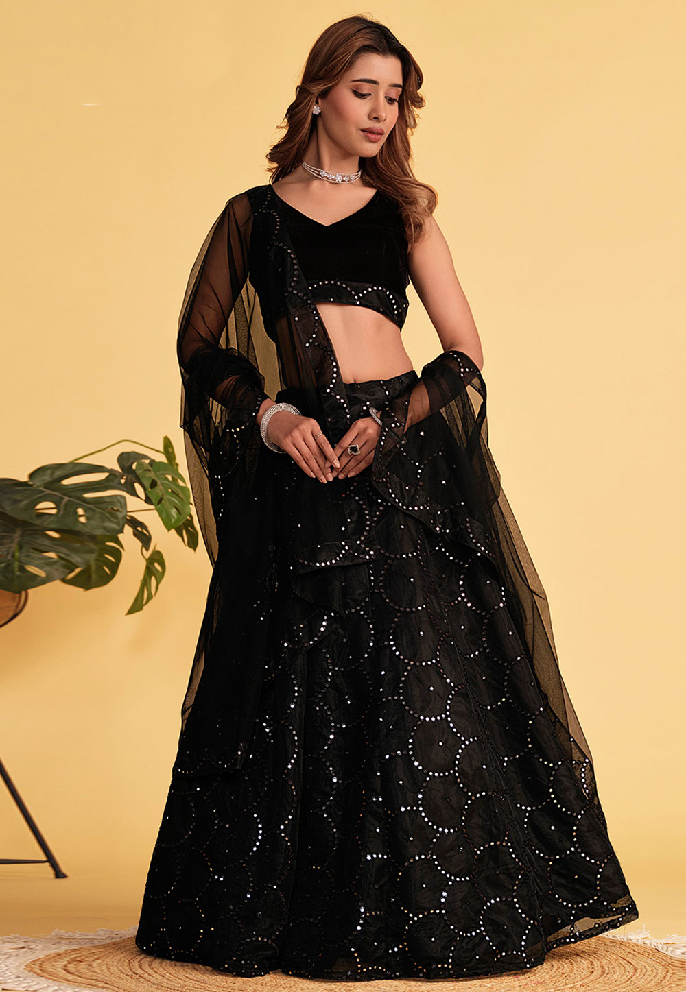 Black Organza A Line Lehenga Choli 282057