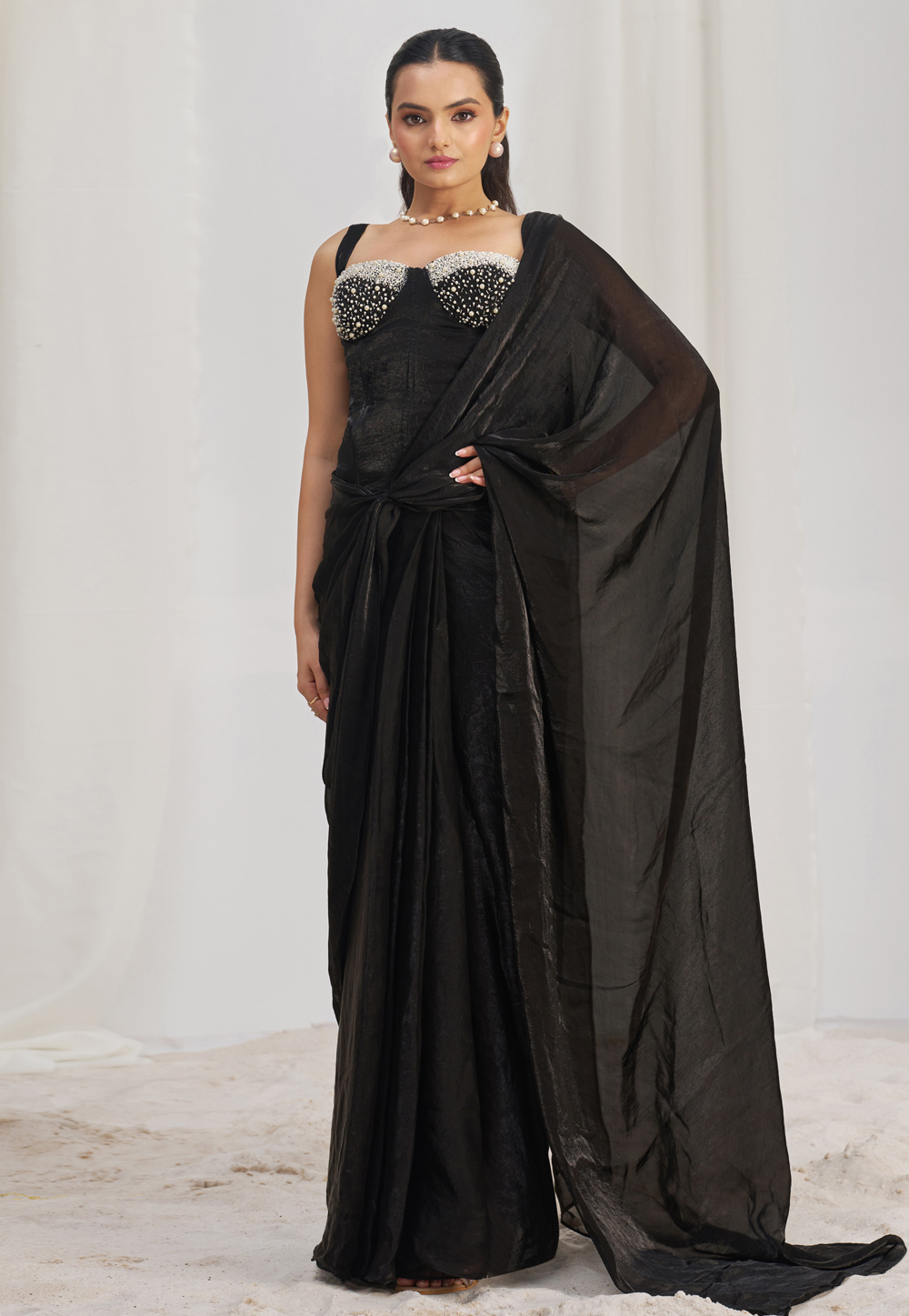 Black Organza Designer Saree 307259