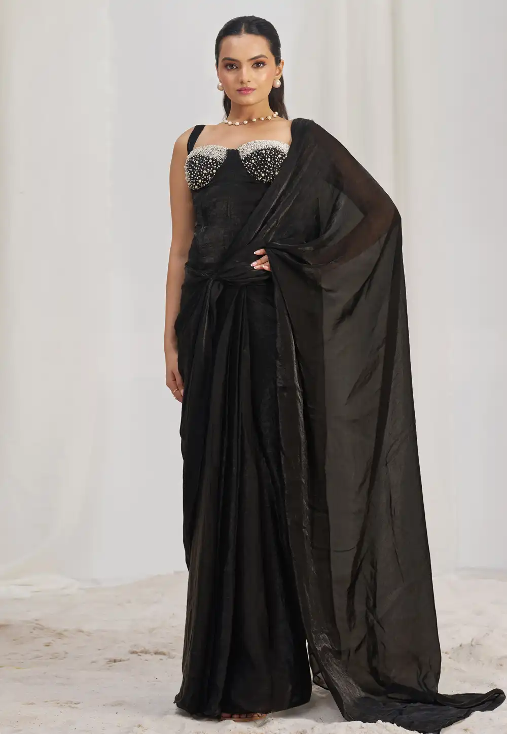 Black Organza Designer Saree 307259