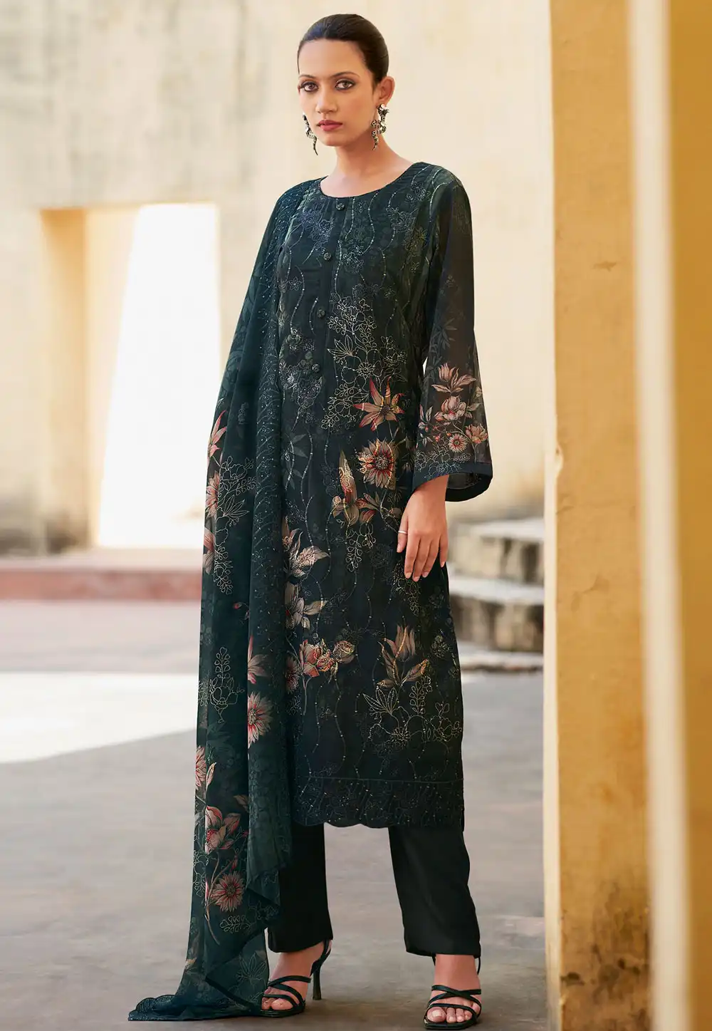 Black Organza Pant Style Suit 313703