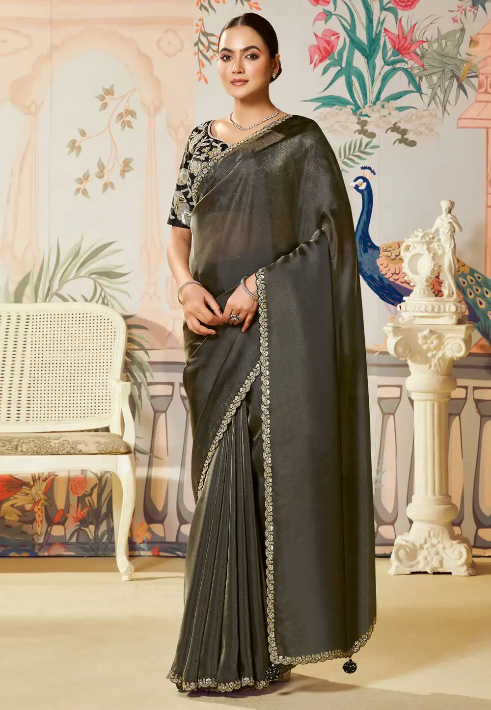 Black Organza Saree With Blouse 317760