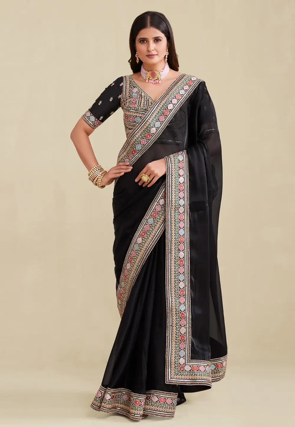 Black Organza Saree With Blouse 333187
