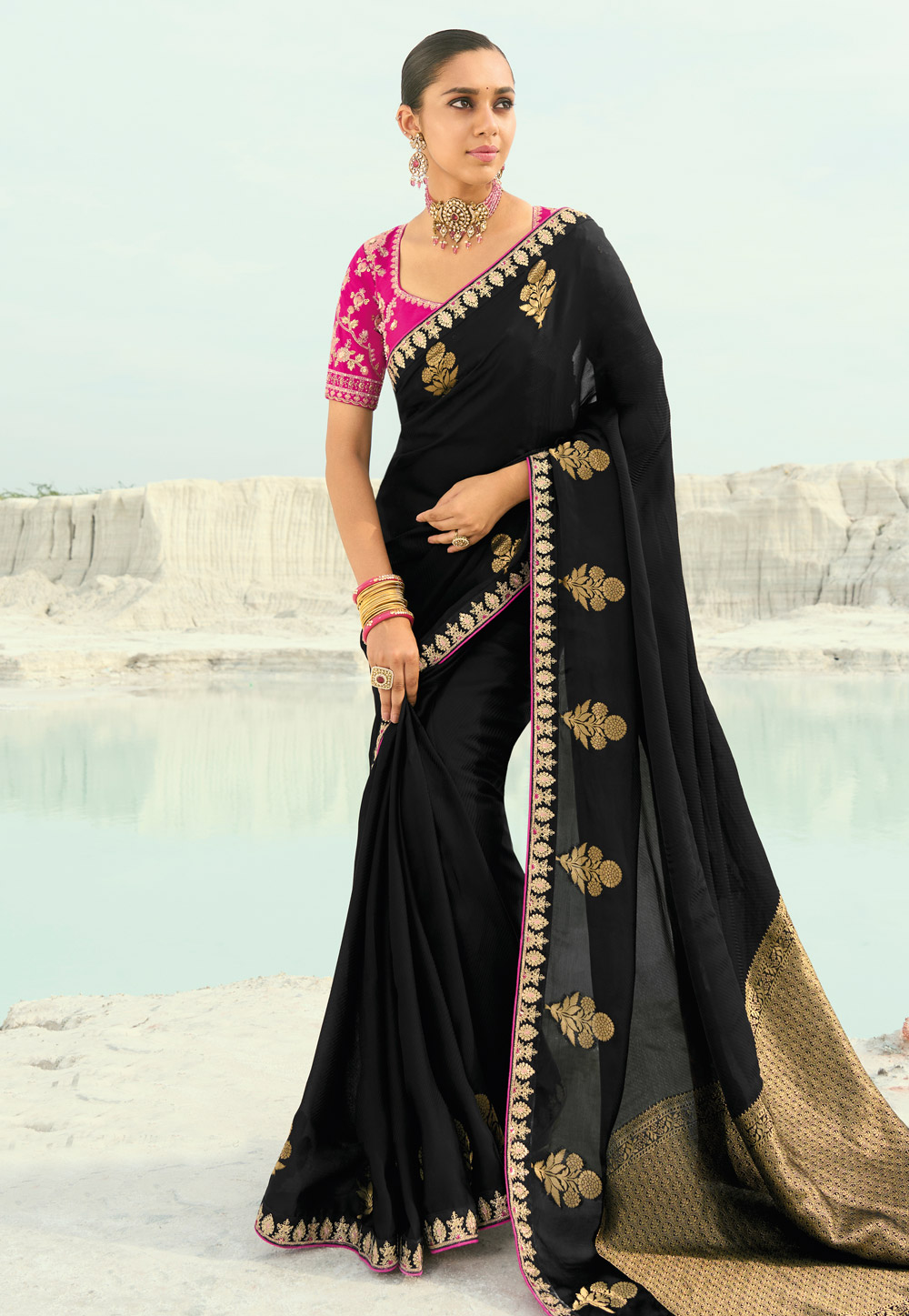 Black Organza Saree With Blouse 319299