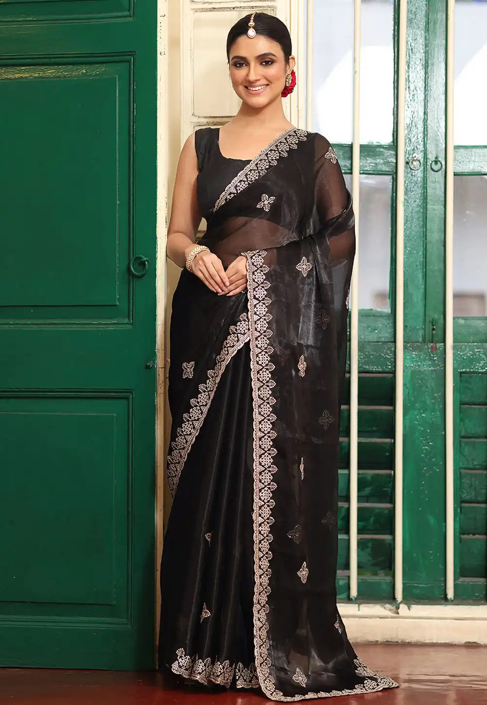 Black Organza Saree With Blouse 319985