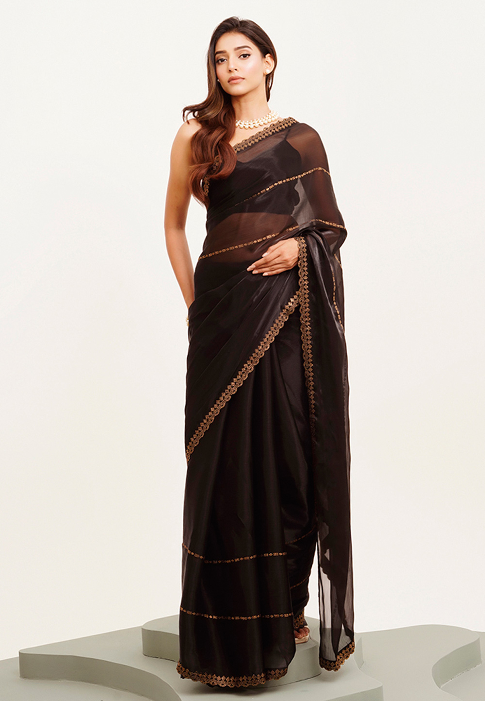Black Organza Saree With Blouse 312112