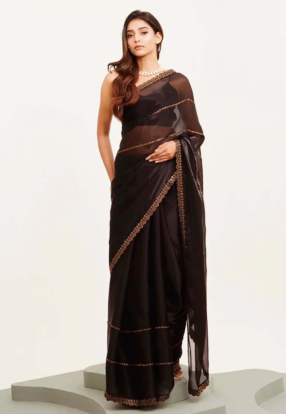Black Organza Saree With Blouse 312112