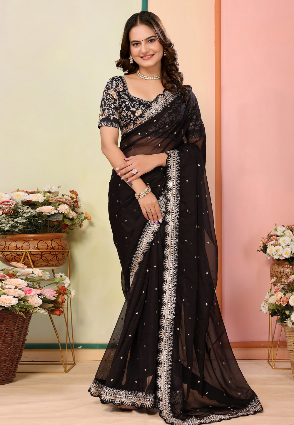 Black Organza Saree With Blouse 312644