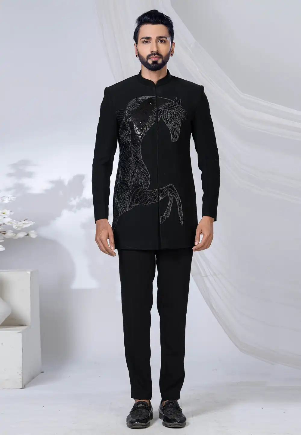 Black Polyester Jodhpuri Suit 315327