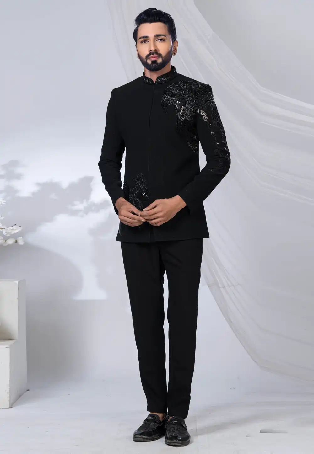Black Polyester Jodhpuri Suit 315337